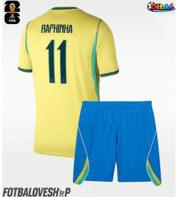 Brazílie Raphinha Belloli #11 Dětské Domácí Dres MS 2026 Krátký Rukáv (+ trenýrky)